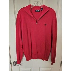 Chaps Men's Red Knit Long Sleeve 1/4 Zip Pullover Sweater Shirt, Med